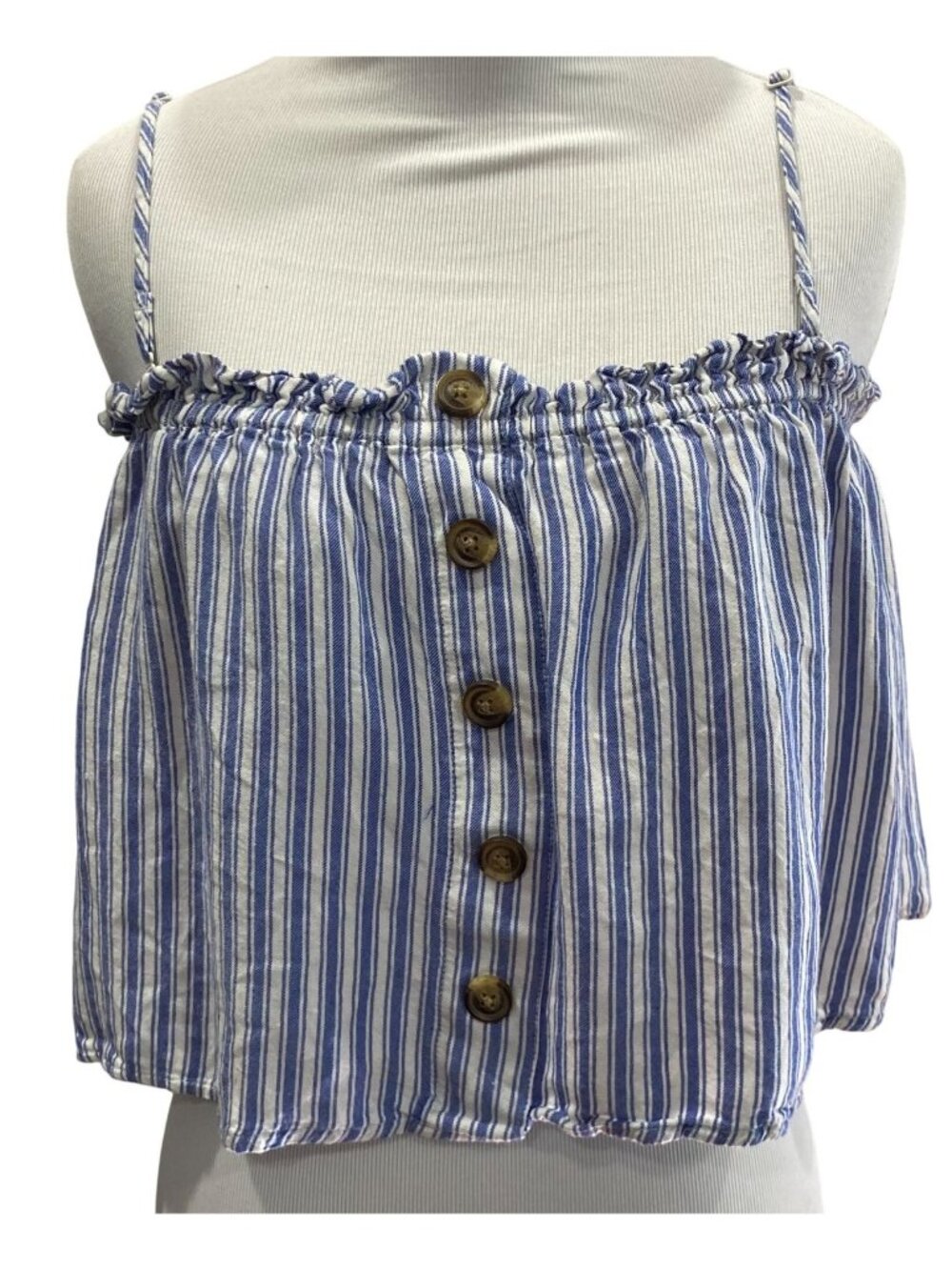 American Eagle Striped Crop Top L Blue White Flowy Coquette Nautical Festival